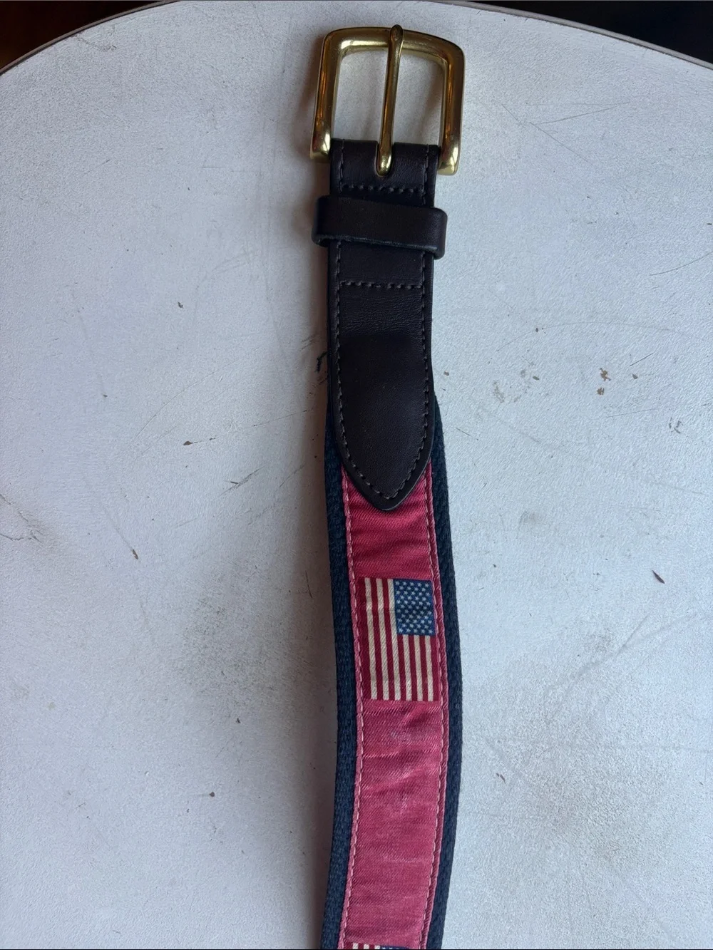 Vineyard Vines Canvas American Flag Belt Leather Buckle Ends